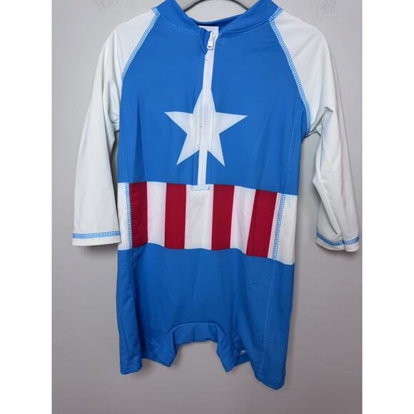 Cuddle Club CAPTAIN AMERICA SUNSUIT One Piece Rashguard Swimsuit Size 4T - Picture 1 of 6
